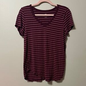 SO Burgundy Striped V-Neck Tee